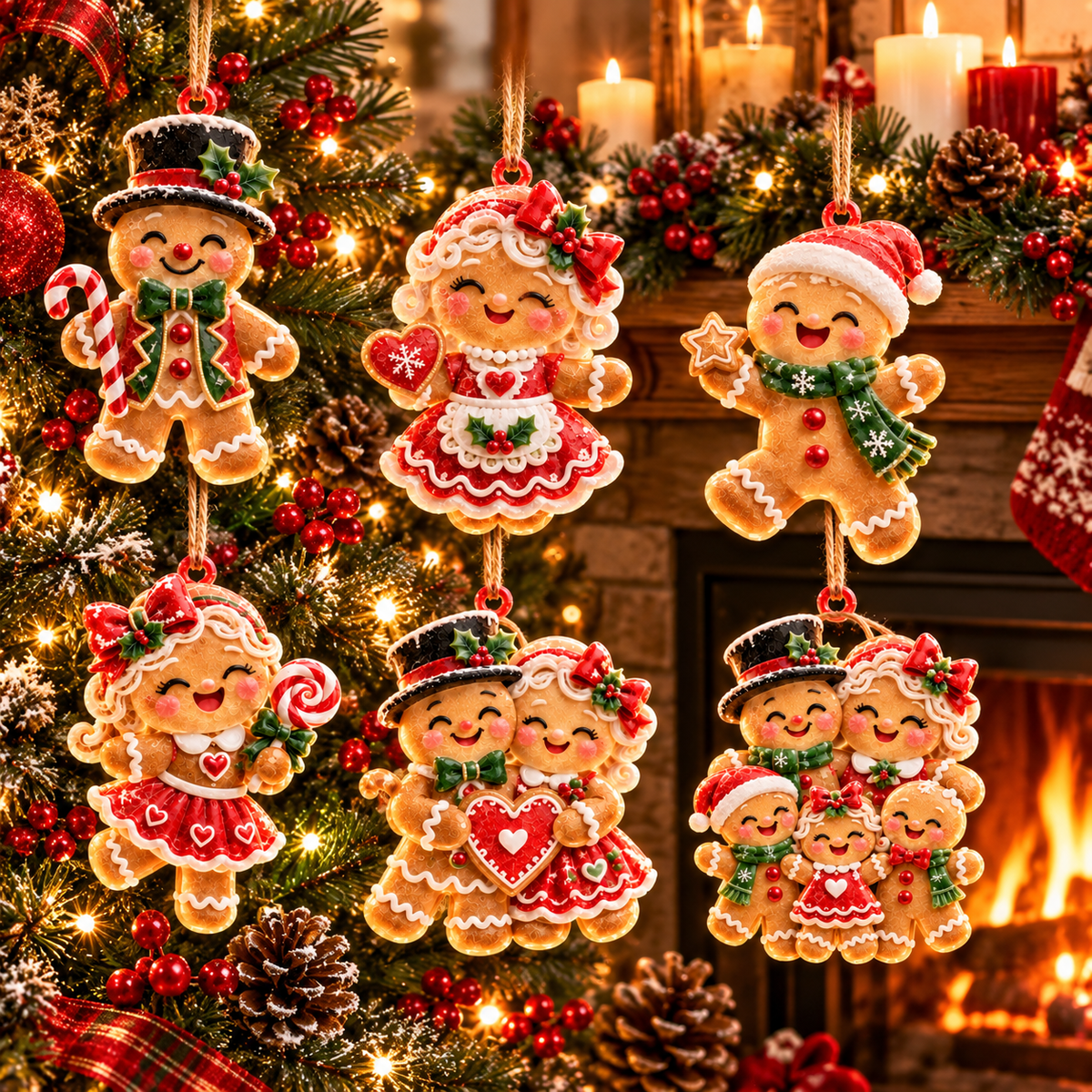6-Piece Gingerbread Christmas Ornament Collection – Adorable  Gingerbread Family, Couple & Holiday Characters | Festive Christmas Tree Hanging Decorations, Sweet Family Keepsake Gifts