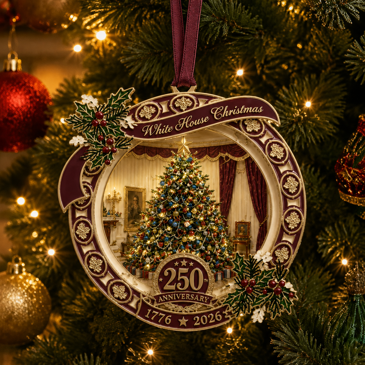 ✨250th Anniversary View of the Christmas tree in the White House bedroom
