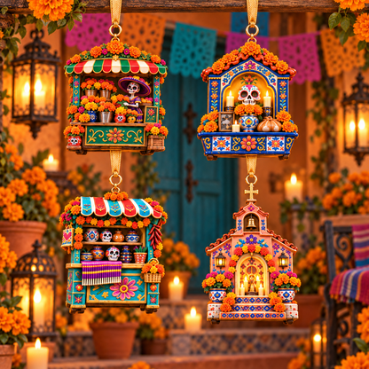 2026 Día de Muertos Village Ornaments – Miniature Market & Marigold Keepsake Collection
