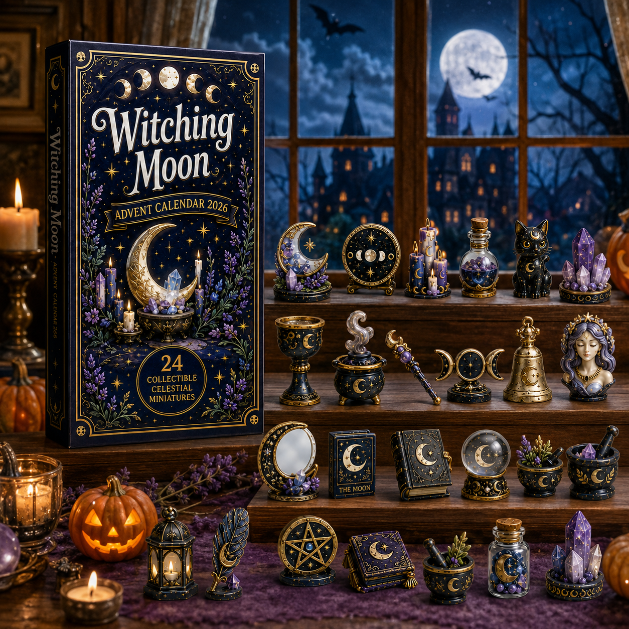 Witching Moon Advent Calendar 2026 – 24 Days of Celestial Miniatures, Mystical Moon Collectibles & Magical Gifts for Witchy Decor Lovers, Acrylic Charms Blind Box