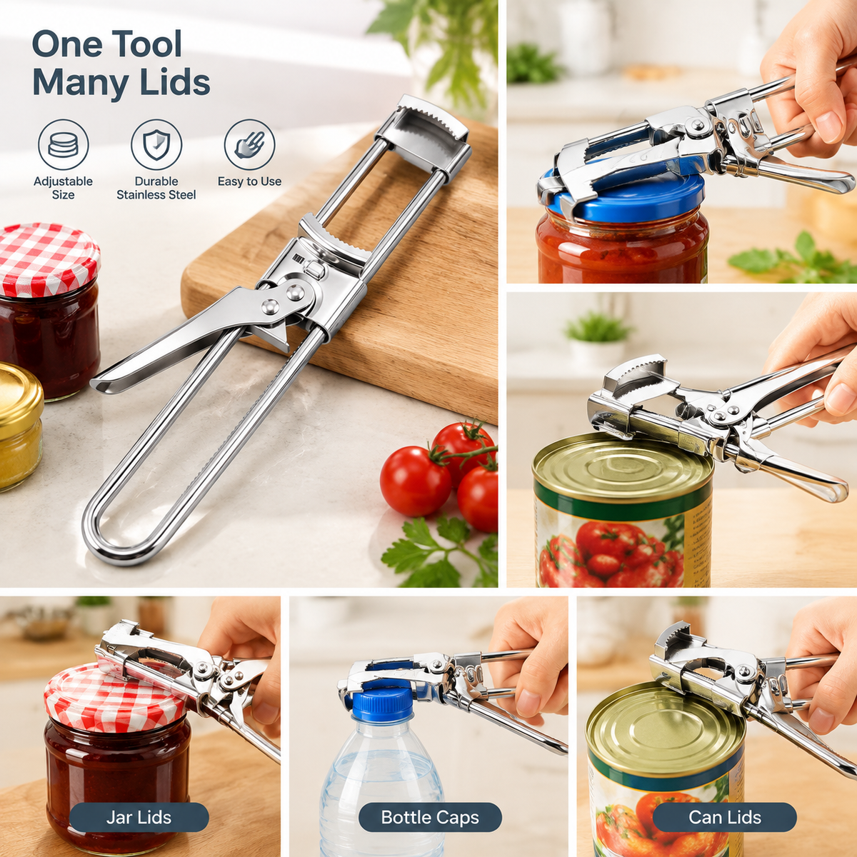 Multifunctional Adjustable Can Opener, Stainless Steel Jar Lid Opener Bottle Opener Tool 🍾