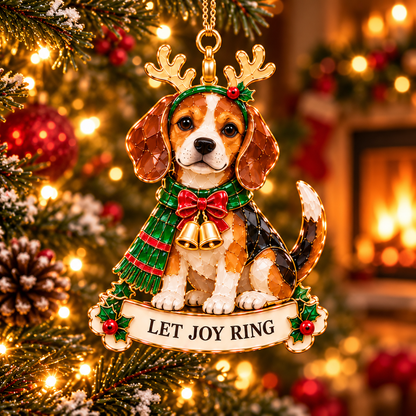 2026 Beagle Christmas Ornament Gift Set – 6 Festive Designs with Stained Glass Style & Heartwarming Wishes