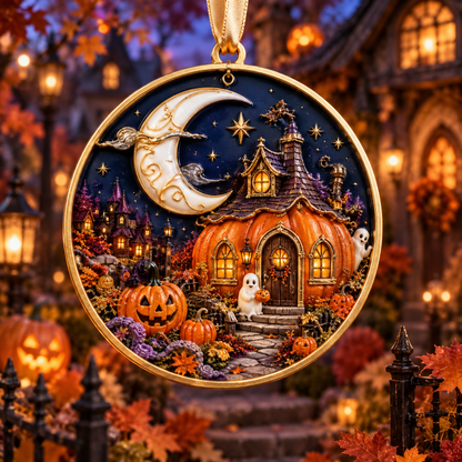 2026 Moonlit Halloween Village Hanging Ornaments – 9 Enchanting Designs with Witches, Ghosts & Pumpkin Magic