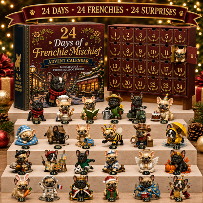 24 Days of Frenchie Mischief Advent Calendar 2026 – 24 Unique French Bulldog Collectible Figurines, Christmas Countdown Gift for Frenchie Lovers
