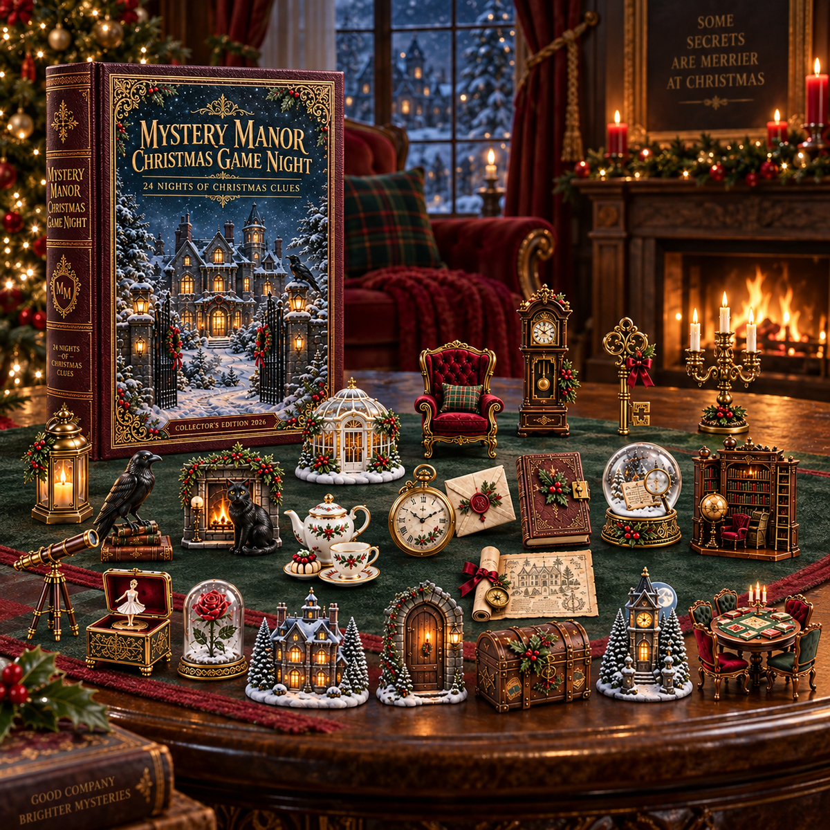 Mystery Manor Christmas Game Night 2026 – 24 Nights of Christmas Clues Countdown Calendar with 24 Unique Collectible Miniatures, Vintage Manor Mystery Gift for Puzzle & Game Lovers