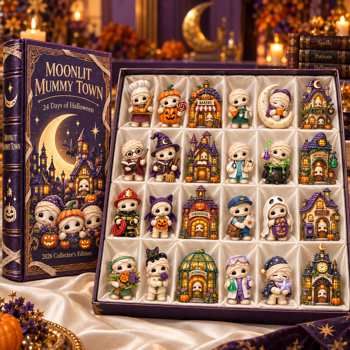 2026 Moonlit Mummy Town Halloween Advent Calendar – 24 Adorable Mummy & Village Collectibles in a Deluxe Gift Box