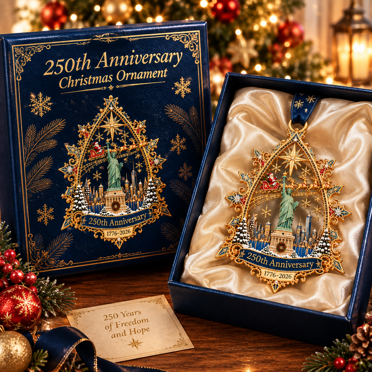 🎄250th Anniversary Christmas Ornament 2026,Statue of Liberty & New York City Commemorative Ornament,