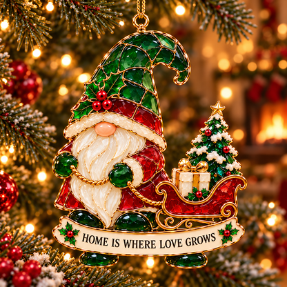 Gnome for the Holidays – 6-Piece Stained Glass–Style Christmas Ornament Set with Heartwarming Wishes