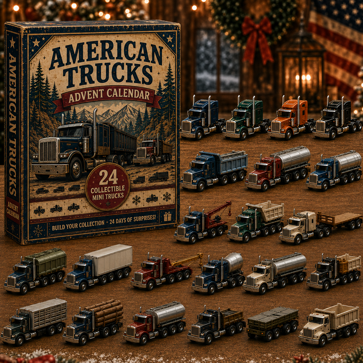 American Trucks Advent Calendar 2026 – 24 Days of Collectible Mini Truck Surprises, Acrylic Charms Blind Box