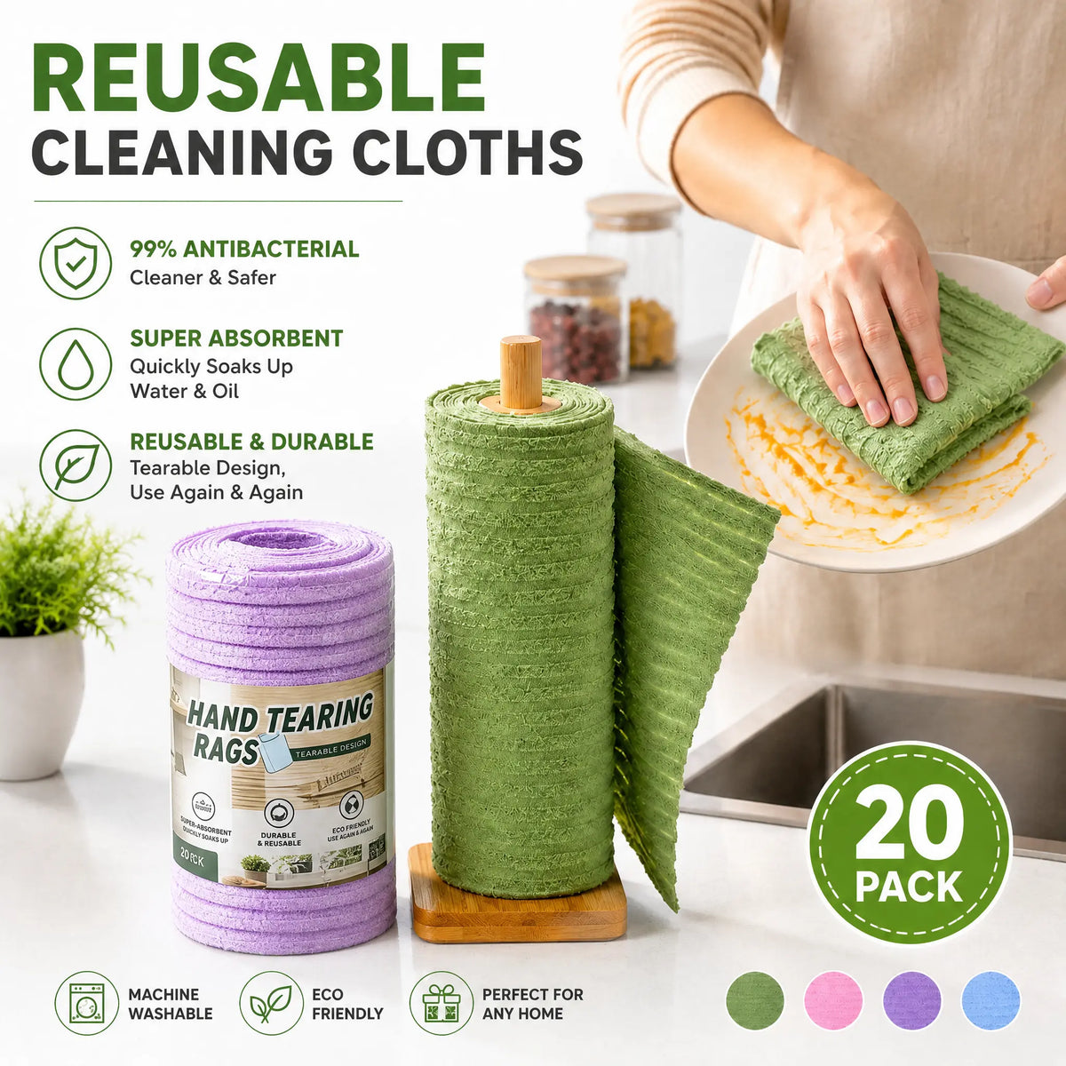Tearable Reusable Plush Cleaning Cloth Roll, Washable Absorbent Household Cleaning Towels 🧻 - image 1