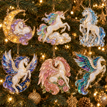 ✨ 2026 Enchanted Stained Glass Unicorn Christmas Ornaments – Set of 6