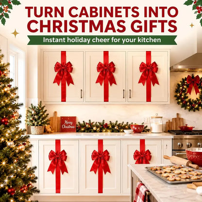 6 Packs Red Christmas Cabinet Ribbons Bows for Kitchen Large Christmas Door Ribbon Cabinet Bows Locker 🎄