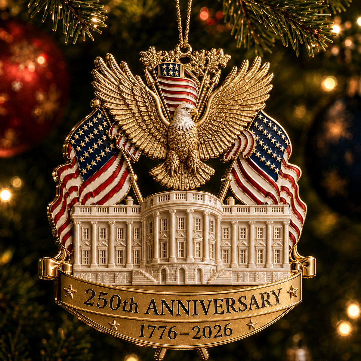 ✨250th Anniversary Gold Eagle White House Christmas Tree Ornament