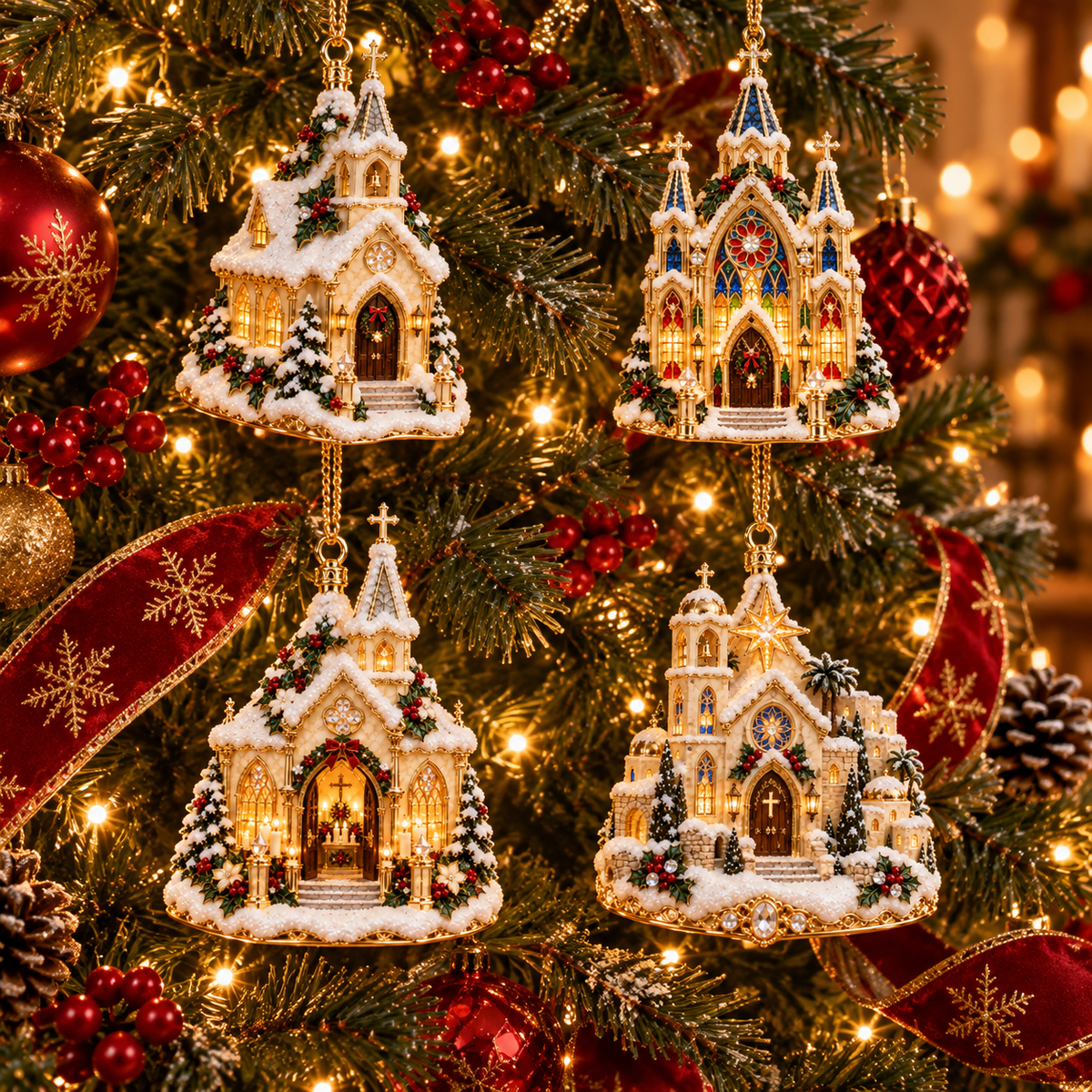 Christmas Church Ornament –  Faith-Inspired Snowy Chapel Keepsake Collection, Meaningful Christian Christmas Gift for Family & Loved Ones