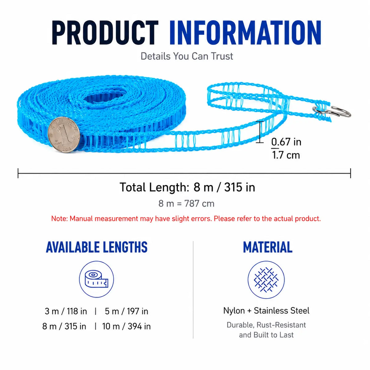 3 Roll Portable Clothesline – 196.85 Inch Adjustable Laundry Line, Windproof & Non-Slip⛺ - image 11