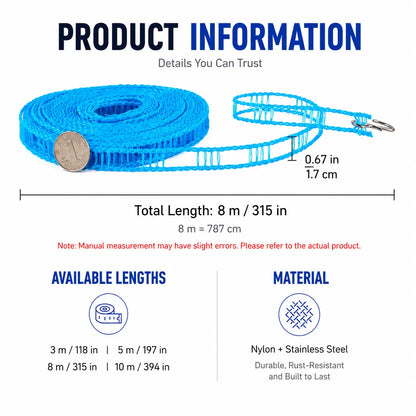 3 Roll Portable Clothesline – 196.85 Inch Adjustable Laundry Line, Windproof & Non-Slip⛺ - image 11
