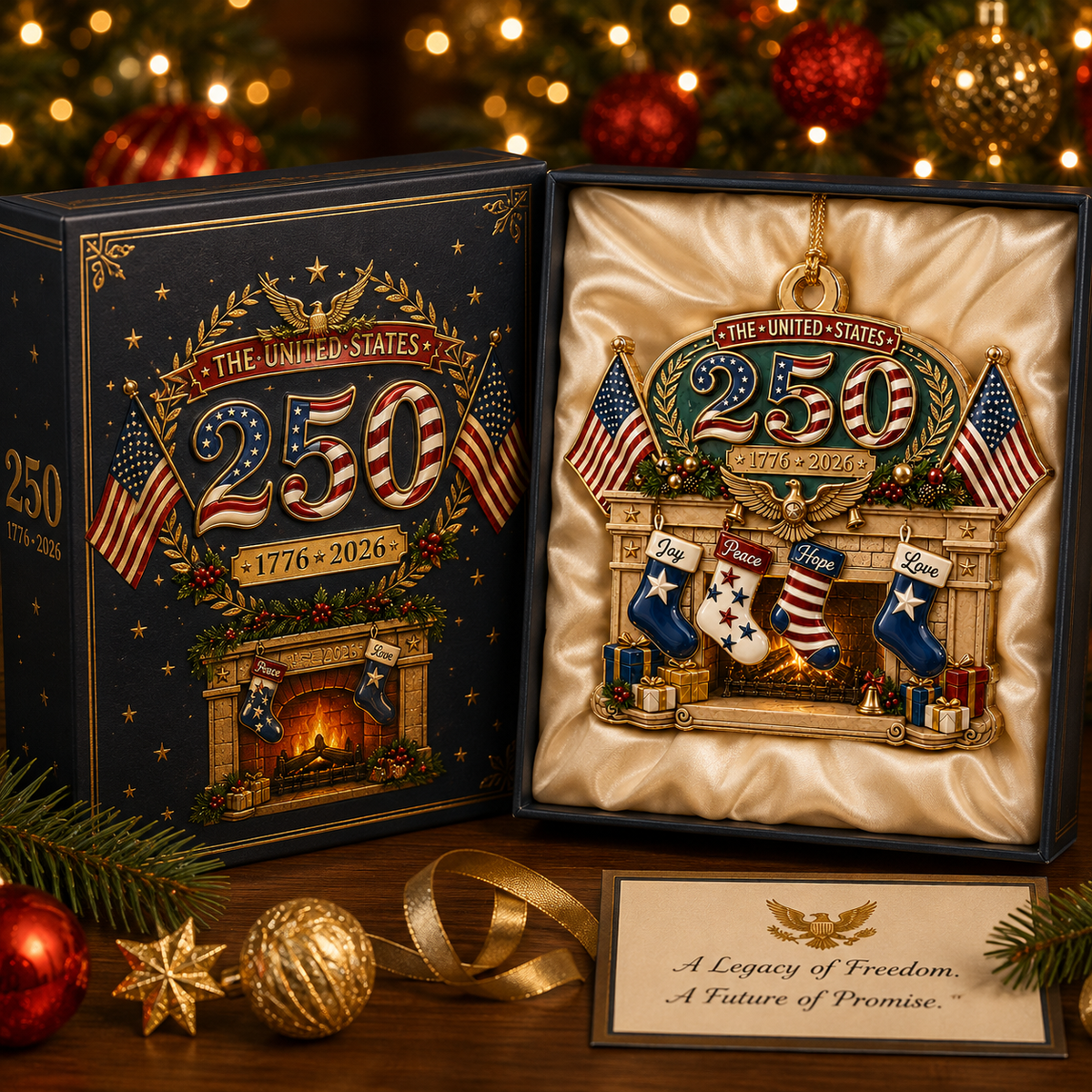 2026 USA 250th Anniversary Christmas Ornament – Patriotic Fireplace Stocking Decoration, Collectible Holiday Keepsake & Gift