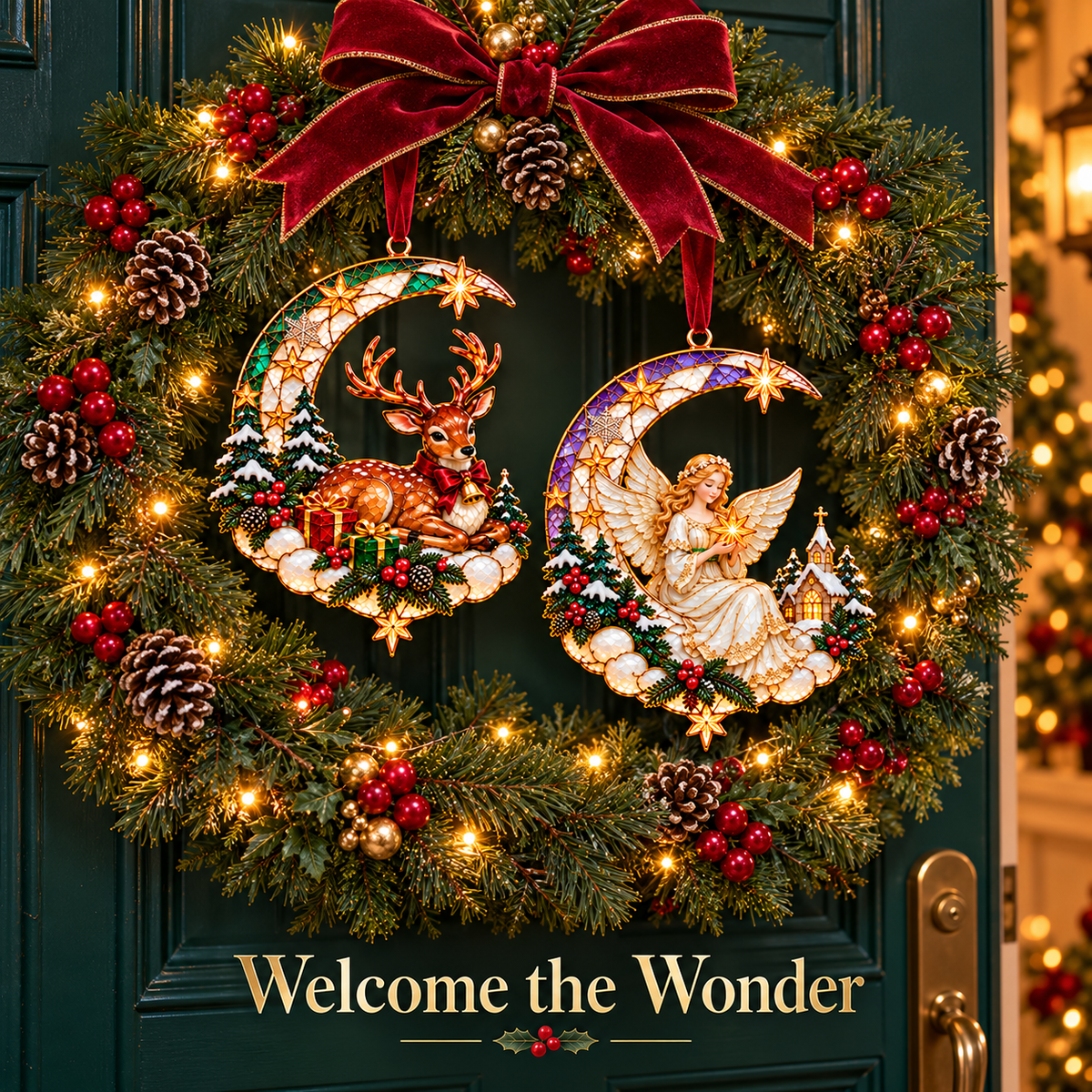 🌙 Moonlit Christmas – 6-Piece Storybook Crescent Moon Ornament Set