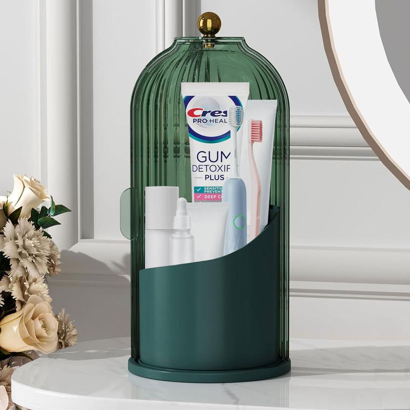 360° Rotating Toothbrush Holder with Cover - Clear Compact Vanity Organizer - image 11