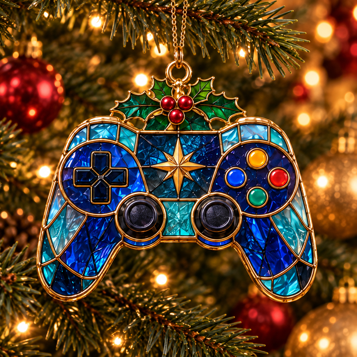 Level Up Your Christmas – 6-Piece Vintage Stained Glass Gaming Ornament Set