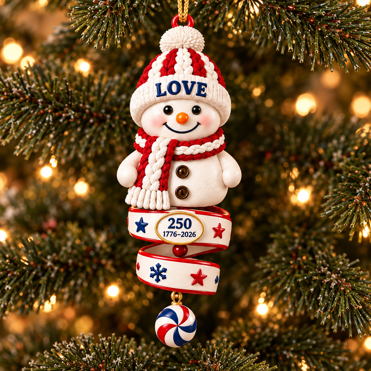 2026 Patriotic Snowman Christmas Ornaments –  250th Anniversary Keepsake Collection, 1776–2026