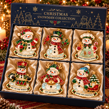 Christmas Snowman Ornament Collection – 6 Charming Stained Glass–Style Designs with Heartwarming Wishes
