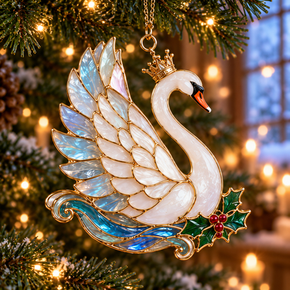 🎄 2026 Christmas Swan Ornaments – Set of 6 Elegant Holiday Keepsakes