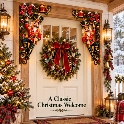 🎄 Classic Christmas Nutcracker Door Corner Decorations – Wooden Left & Right Pair