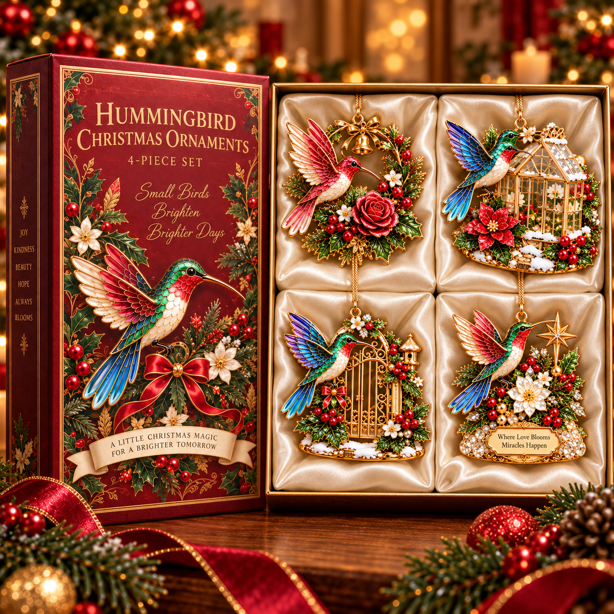 Hummingbird Christmas Ornament  –  Festive Bird Keepsake Collection, Elegant Holiday Gift for Mom, Grandma & Hummingbird Lovers