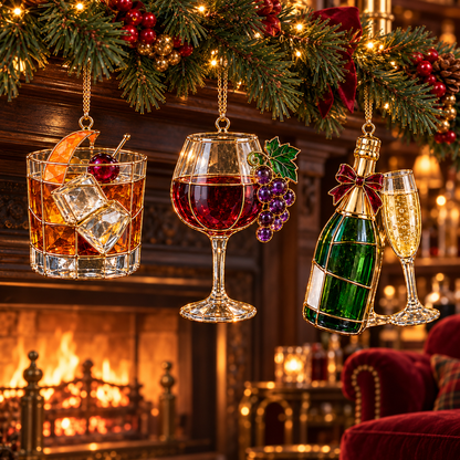 ✨ 2026 Vintage Stained Glass Cocktail & Wine Christmas Ornaments – Set of 6 |  Martini, Margarita, Whiskey, Red Wine & Champagne Hanging Decorations | Christmas Tree Ornaments & Unique Holiday Gifts for Cocktail Lovers