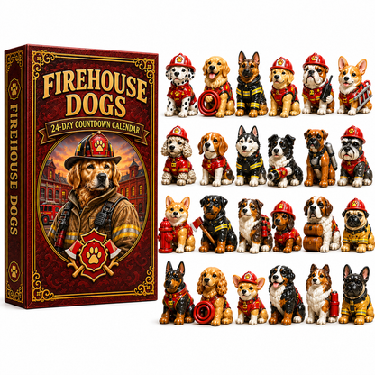 2026 Firehouse Dogs 24-Day Christmas Countdown Calendar – 24 Unique Firefighter Dog Miniatures, Heroic Canine Collector’s Gift for Dog & Firefighter Lovers