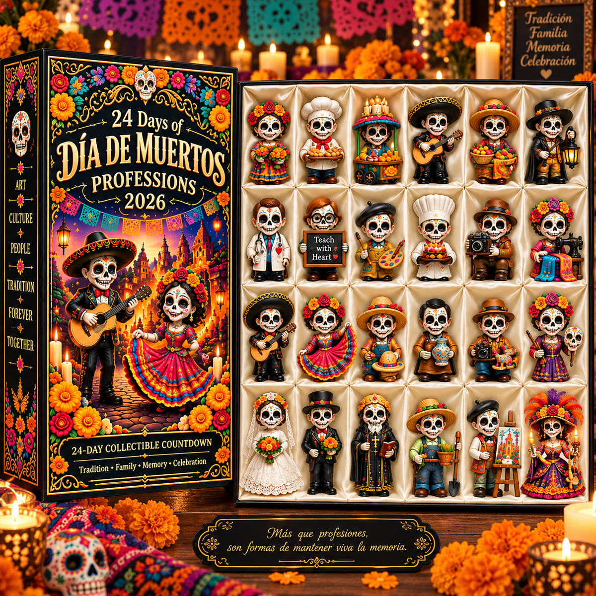 24 Days of Día de Muertos Professions 2026 – 24-Day Collectible Countdown Calendar with 24 Unique Profession Miniatures, Colorful Day of the Dead Gift Collection