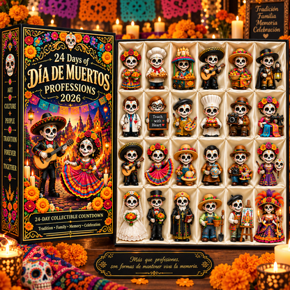 24 Days of Día de Muertos Professions 2026 – 24-Day Collectible Countdown Calendar with 24 Unique Profession Miniatures, Colorful Day of the Dead Gift Collection