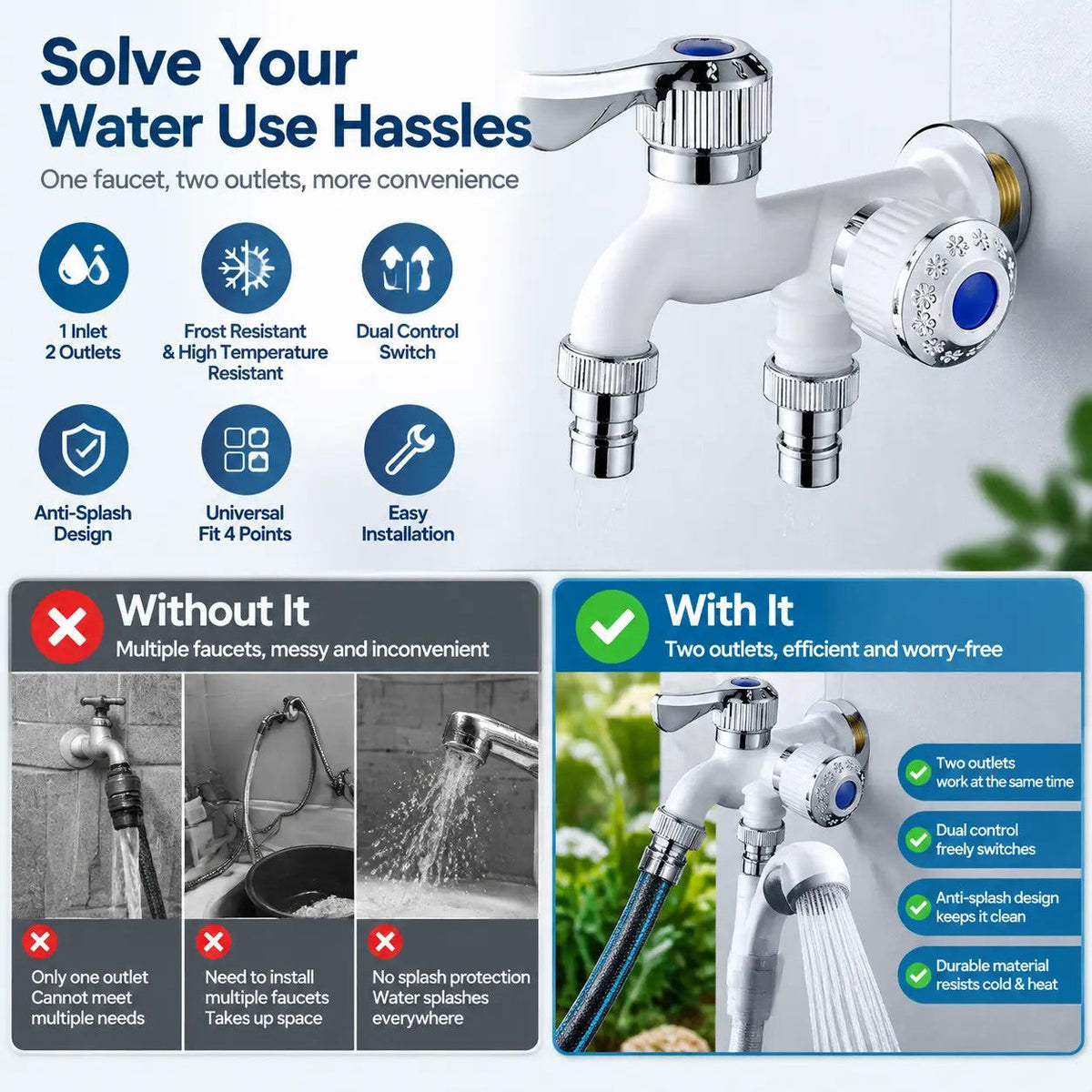 Dual Outlet Washing Machine Plastic Faucet, 1 In 2 Out Water Plastic Tap🚰 - image 2