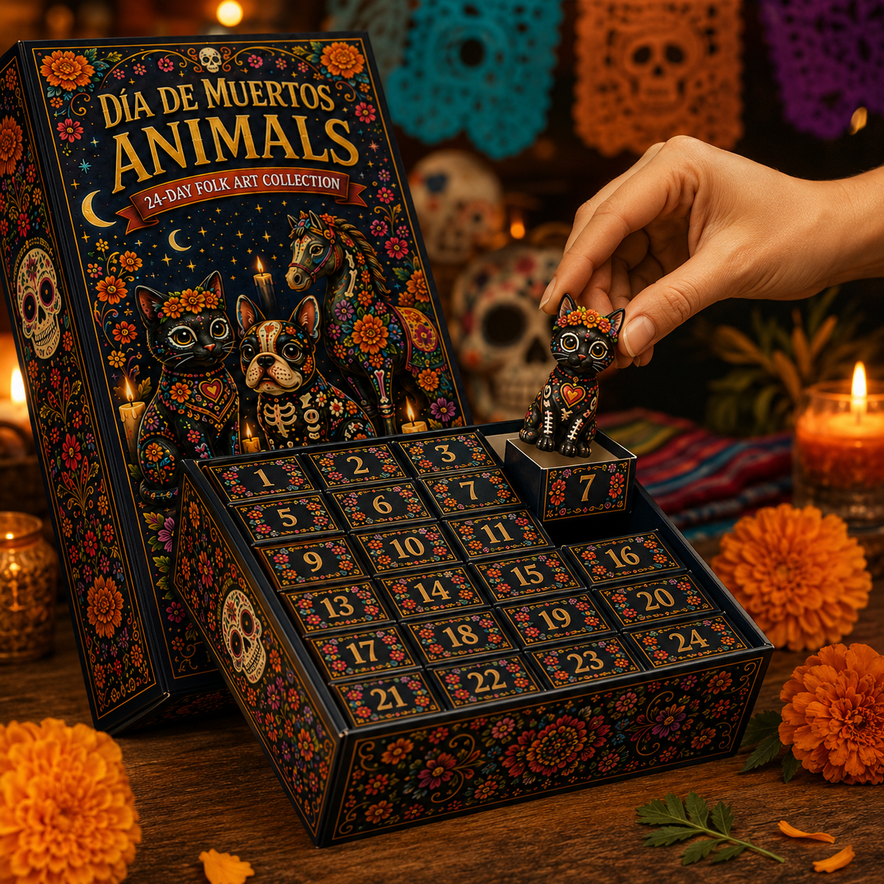 Día de Muertos Animals Advent Calendar 2026 – 24-Day Folk Art Animal Figurine Collection | 24 Unique Collector-Grade Miniatures