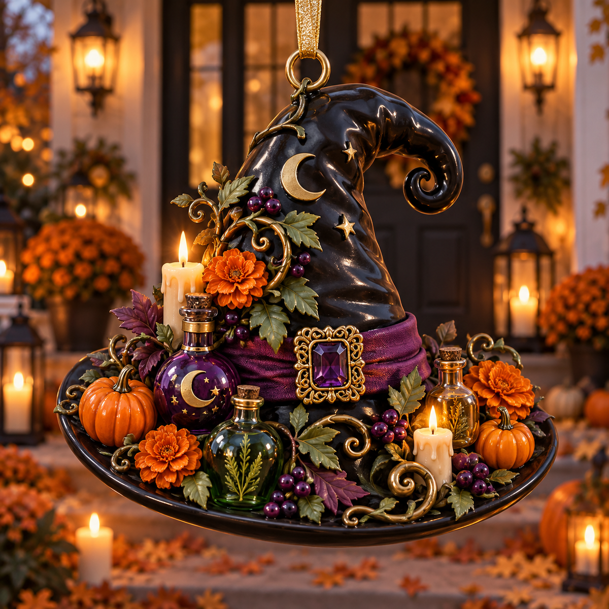 Halloween Witch Hat Ornament – Enchanted Potion Garden Hanging Collection, Spooky Halloween Gift for Witch Lovers & Family