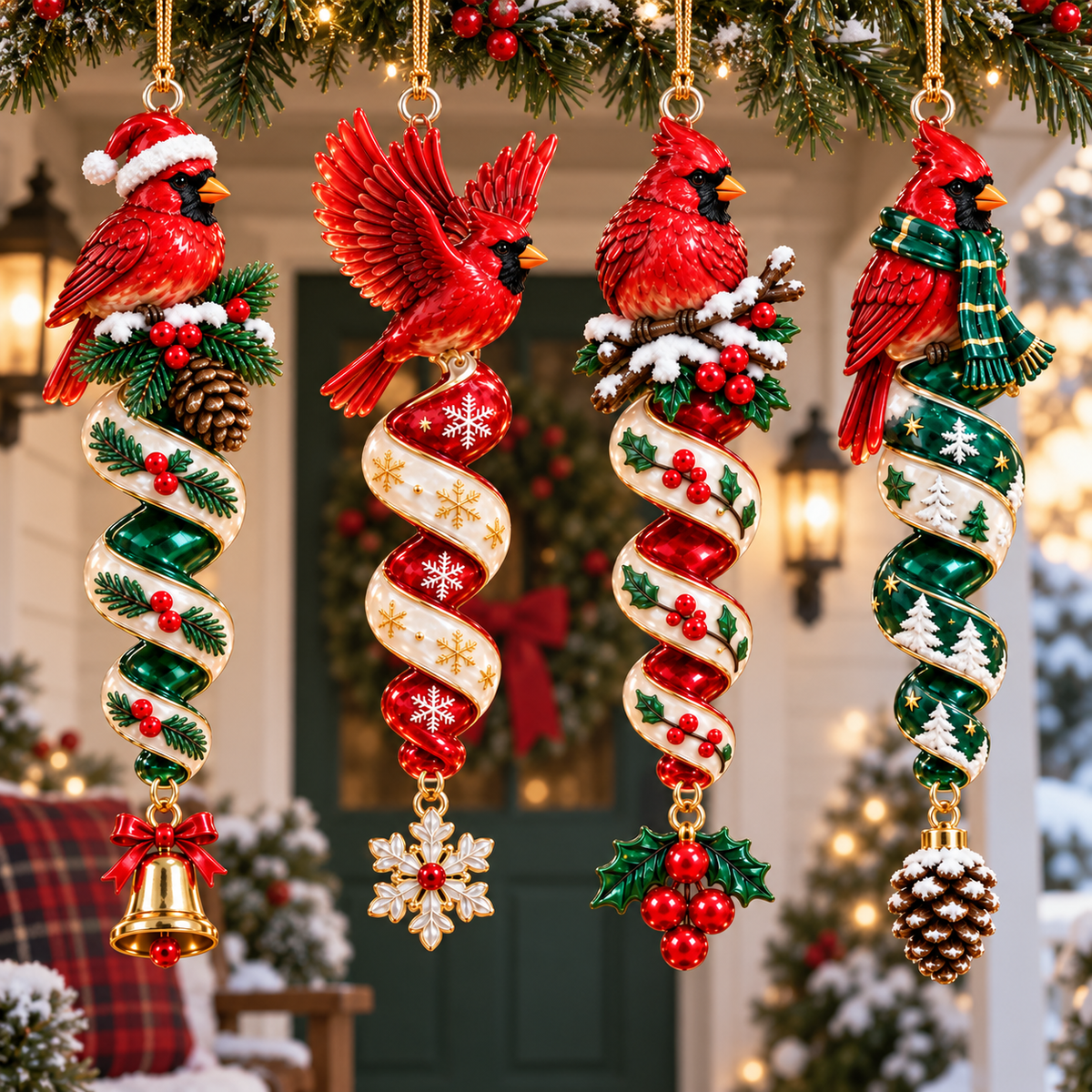 Cardinal Christmas Ribbon Ornament Collection