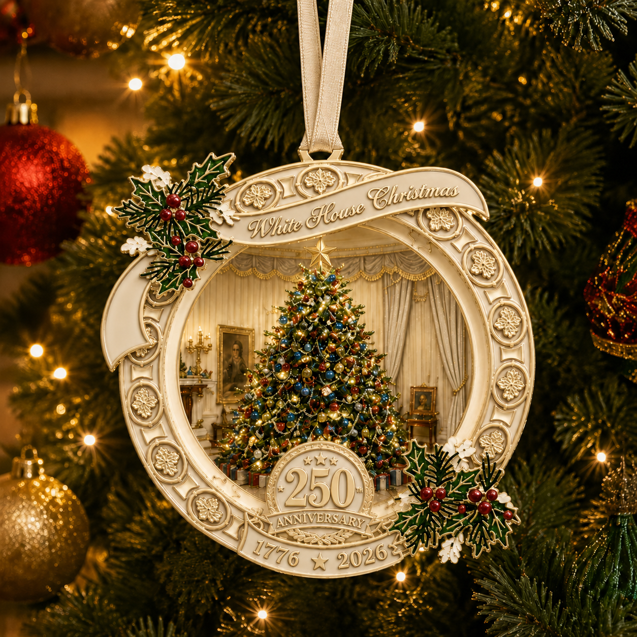 ✨250th Anniversary View of the Christmas tree in the White House bedroom