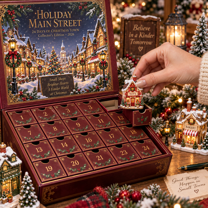 2026 Holiday Main Street 24-Day Christmas Countdown Calendar – 24 Unique Christmas Village Shop Miniatures, Charming Snowy Town Collector’s Gift