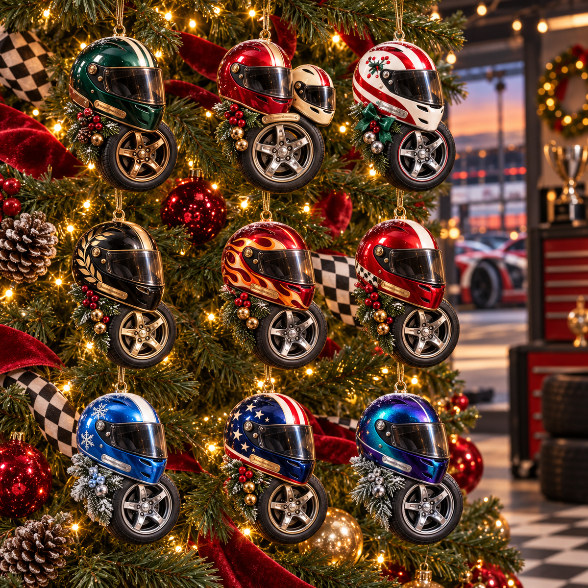 2026 Racing Helmet & Tire Christmas Ornaments – 9 Unique Designs for Motorsport Fans