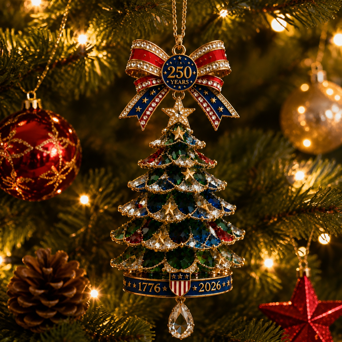 ✨America 250th Anniversary Crystal Christmas Tree Ornament