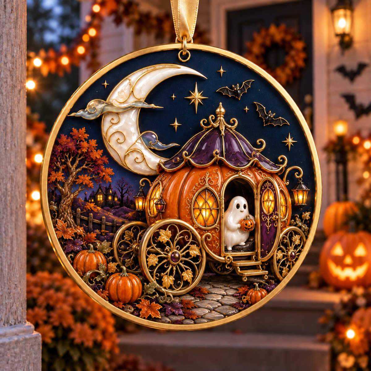 2026 Moonlit Halloween Village Hanging Ornaments – 9 Enchanting Designs with Witches, Ghosts & Pumpkin Magic