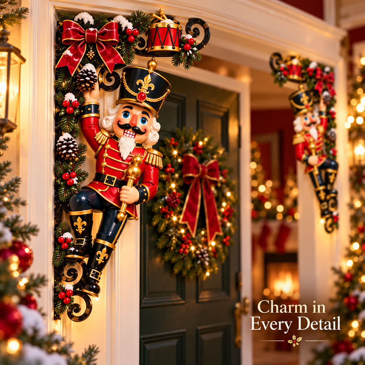 🎄 Classic Christmas Nutcracker Door Corner Decorations – Wooden Left & Right Pair