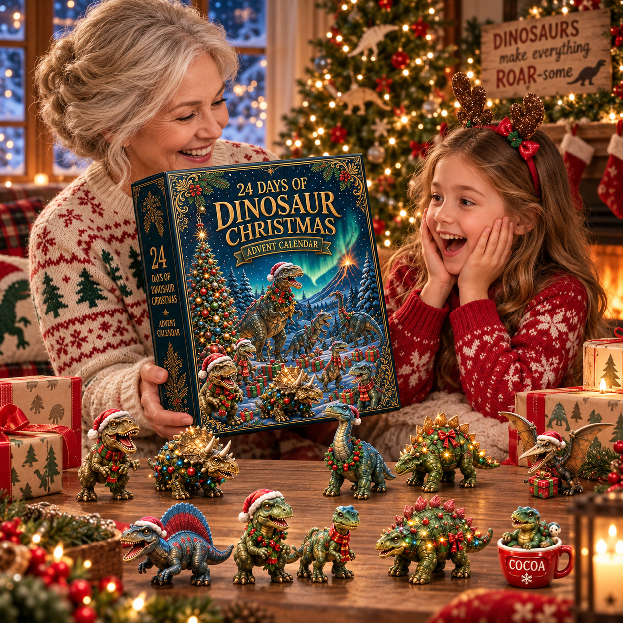 2026 Dinosaur Christmas 24-Day Countdown Calendar – 24 Unique Festive Dinosaur Miniatures, Fun Prehistoric Advent Collection & Christmas Gift for Dinosaur Lovers