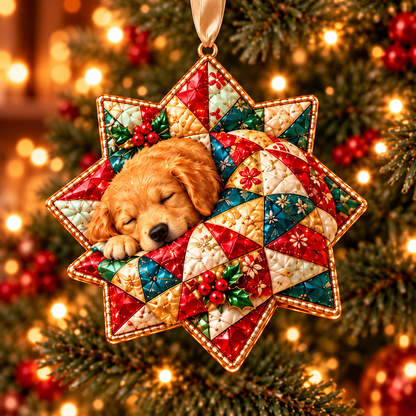 Golden Retriever Sewing-Themed Christmas Ornament