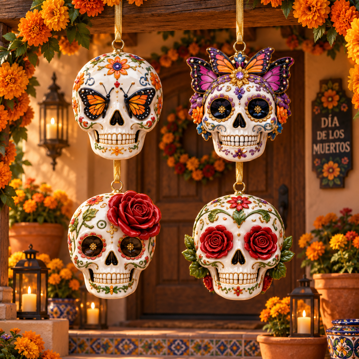 Día de Muertos Sugar Skull Ornament –  Colorful Day of the Dead Hanging Keepsake Collection, Festive Mexican-Inspired Gift for Family & Friends
