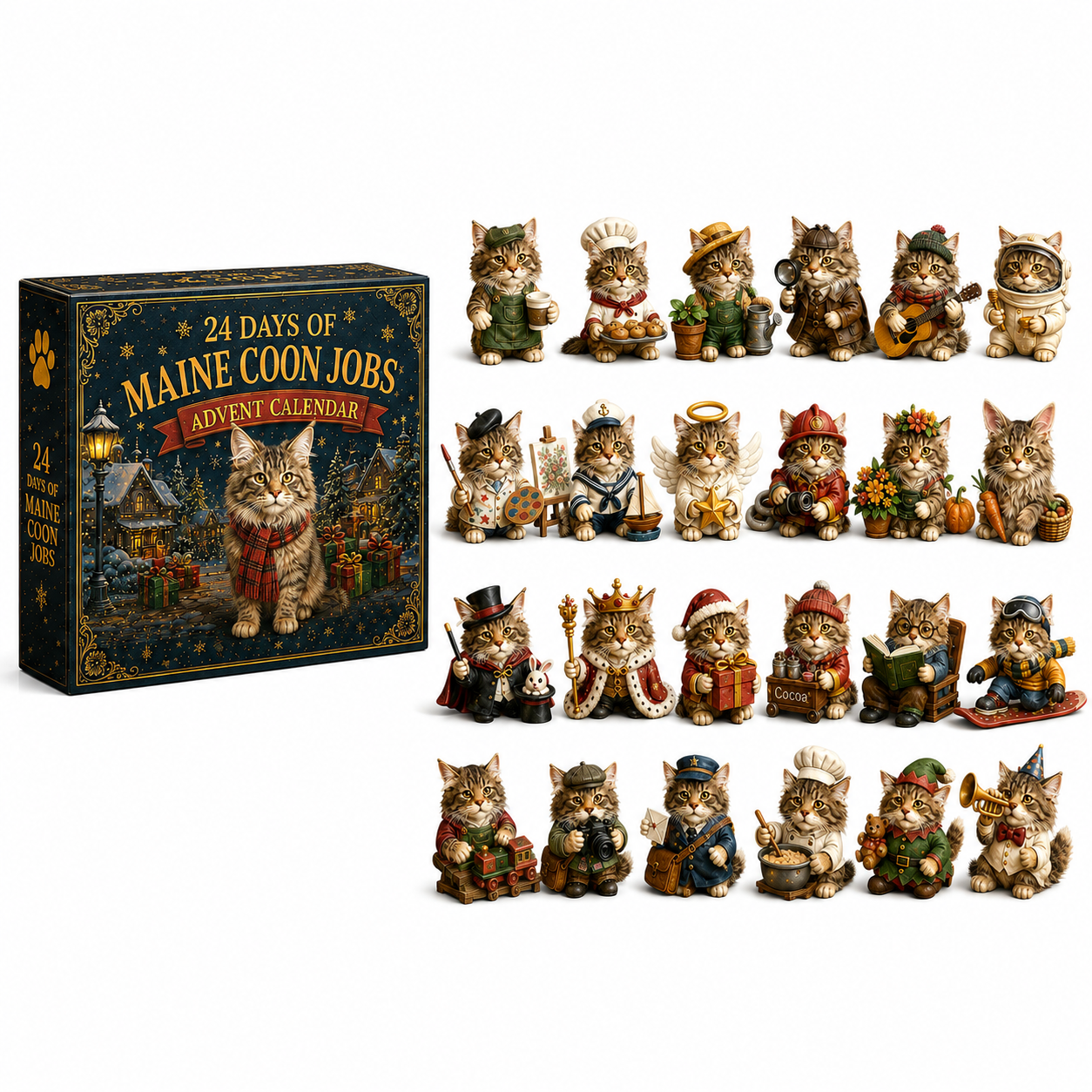 Maine Coon Jobs Advent Calendar 2026 – 24 Days of Unique Collectible Cat Miniatures, Christmas Countdown Gift for Maine Coon & Cat Lovers