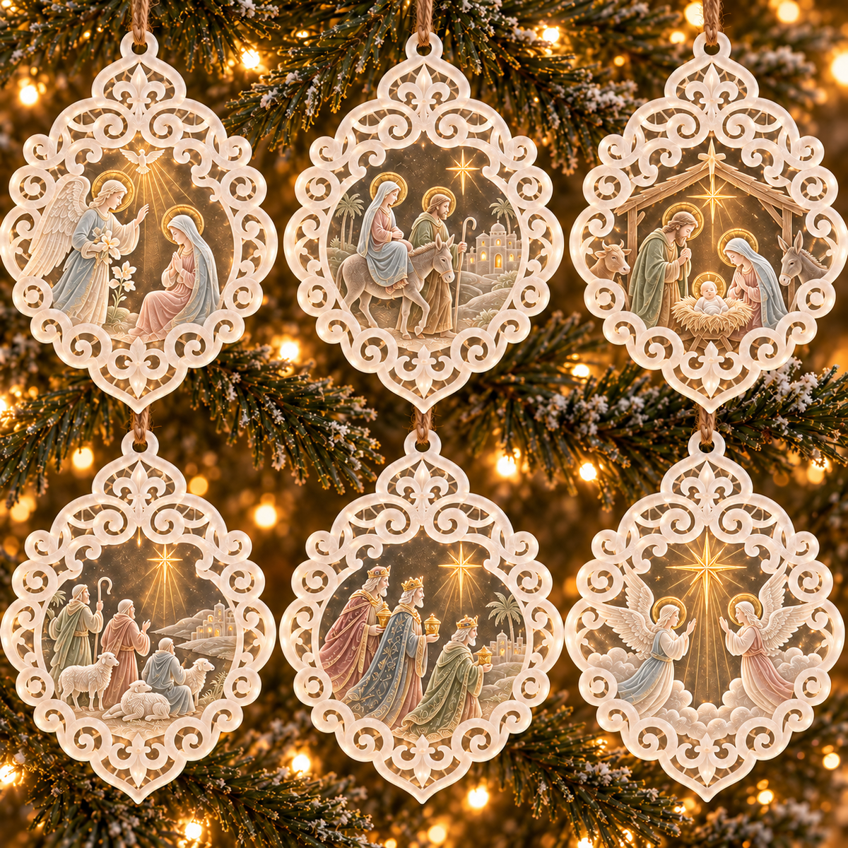 6-Piece Nativity Christmas Ornament Collection – Elegant  Holy Family, Guardian Angels, Three Wise Men & Bethlehem Scene Ornaments | Religious Christmas Tree Decorations & Christian Keepsake Gifts