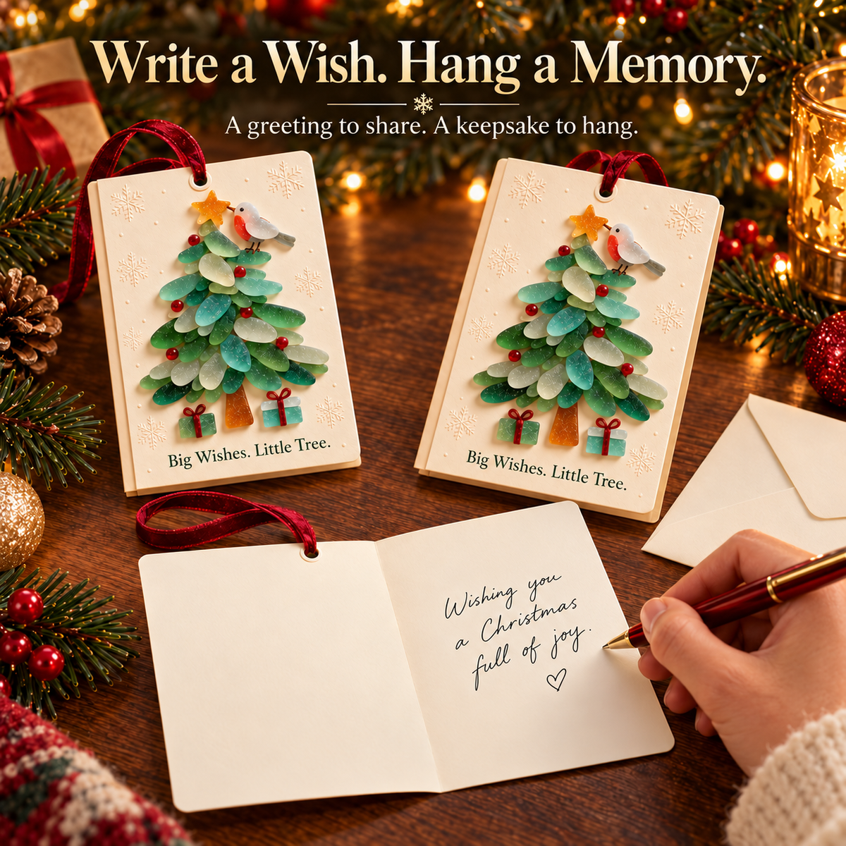 🎄 Sea glass style -Christmas Wishes – 2-in-1 Greeting Cards & Keepsake Ornaments | 6 Festive Designs