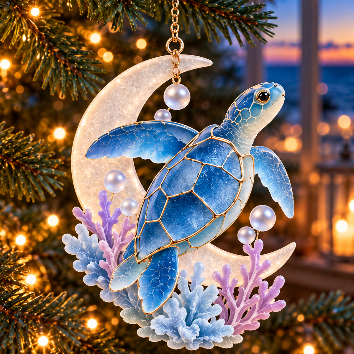 🐢 2026 Ocean Christmas Sea Turtle Ornaments – Set of 6 Coastal Holiday Keepsakes